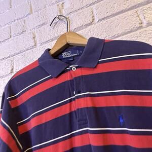 Polo Ralph Lauren Mens Polo Shirt Size Large Red Striped Custom Fit Short Sleeve